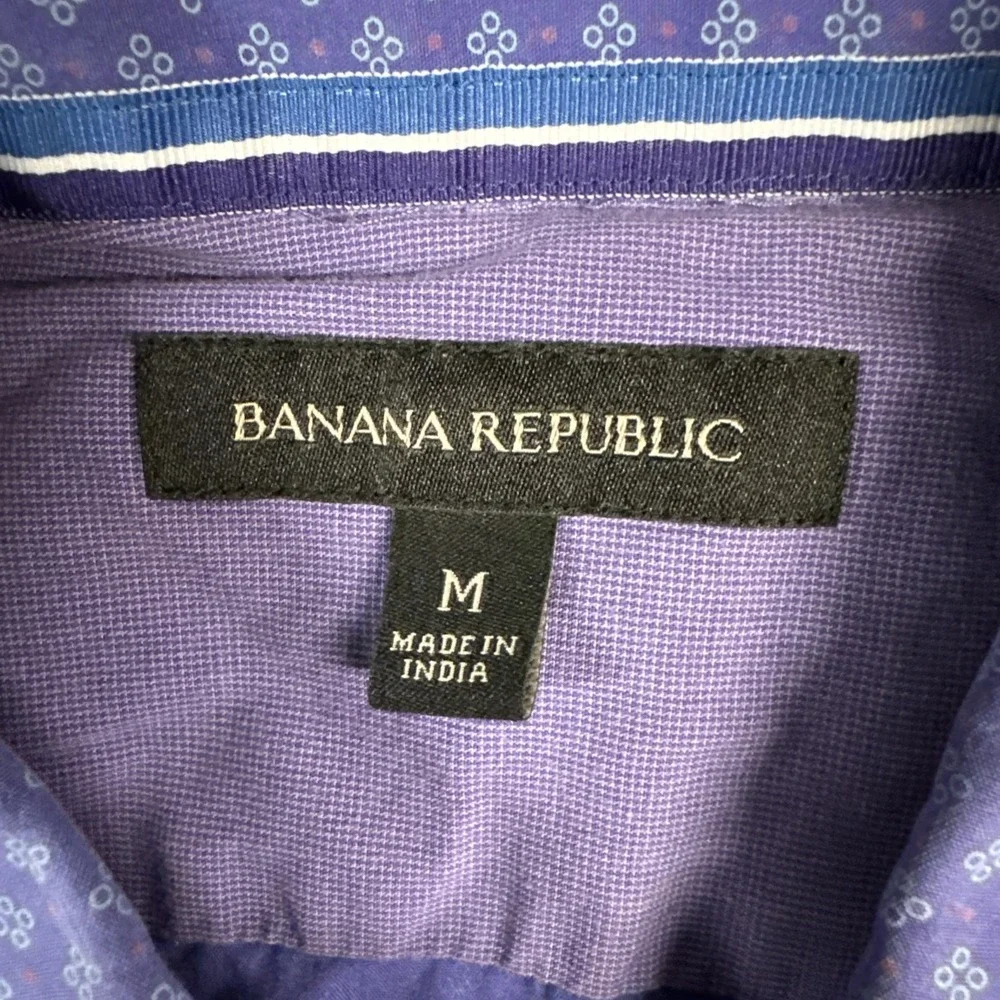 Banana Republic Shirt Mens Medium Purple Stretch Geometric Short Sleeve Button